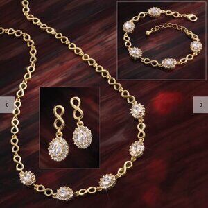 STAUER Forever Love DiamondAura Necklace Bracelet Earrings Jewelry Set Gold NWT